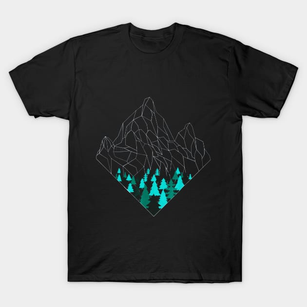 Minimal Mountains Geometry Outdoor Hiking Nature T-Shirt by Jipan